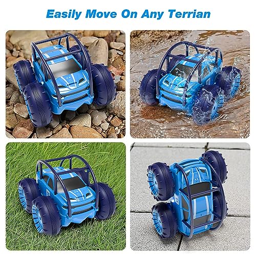 Fast Direct Charging Remote Control Cars for Kids, Amphibious Rc Cars with LED Lights 360° Rotation Stunts Cars 2.4Ghz 15km/h 4WD All Terrain RC Trucks for Boys Girls Aged 3+