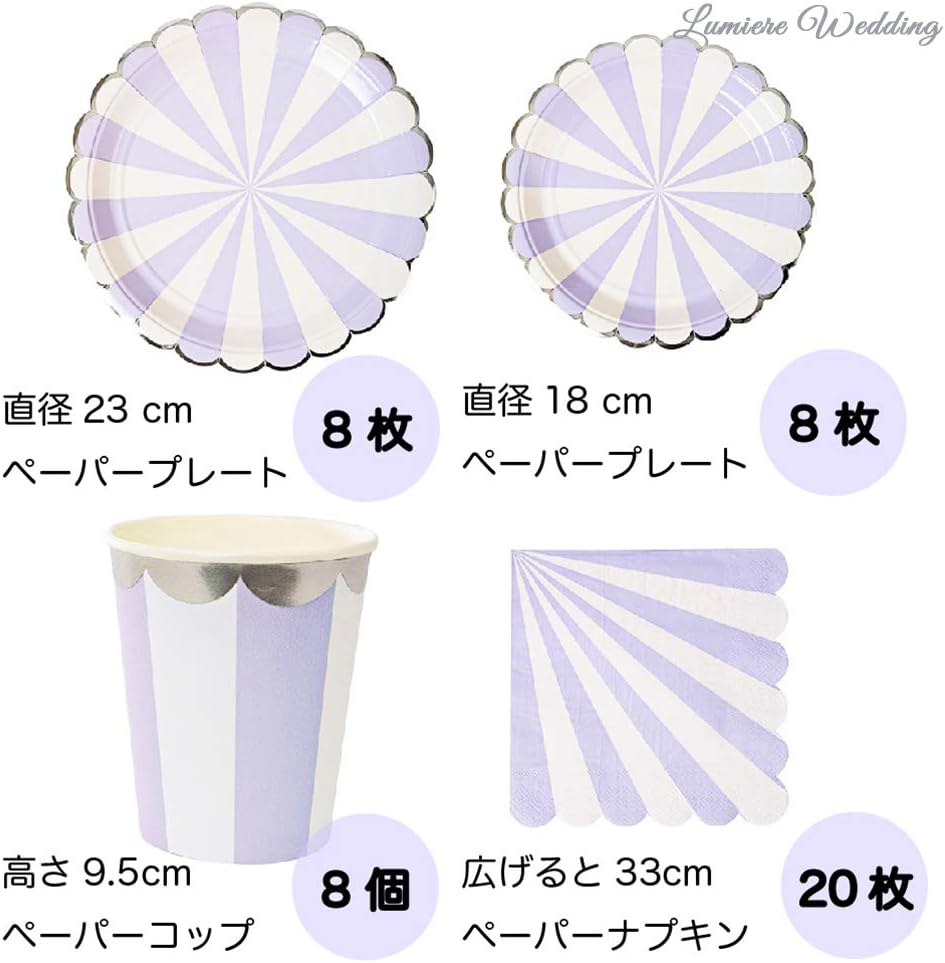 Amazon Co Jp Lumierechat 紙皿 紙コップ 誕生日 お皿 皿 使い捨て 使い捨て食器 パーティー イベント 8名様 サークル A 3356 サークル パープル おもちゃ