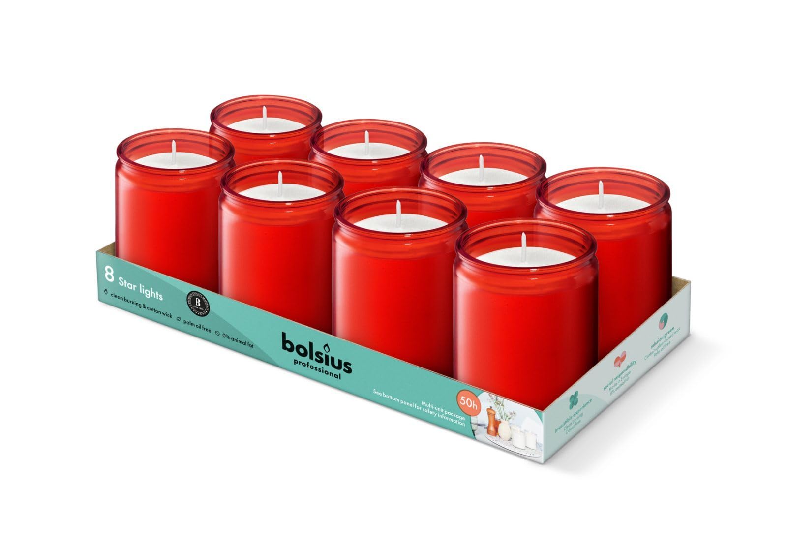Bolsius 103422531841 Starlight Jar Candle, Red (Pack of 8)