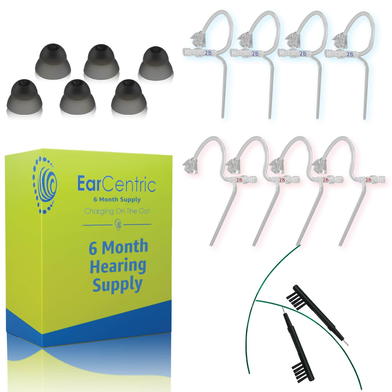 Photo 1 of [6-Month Hearing Supplies] Hearing Aid Amplifier Accessories Kit, Ear Wax Removal Wires, Ear Cleaning Brushes, Silicone Ear Domes Earbuds, Transparent Slim Thin Tubes