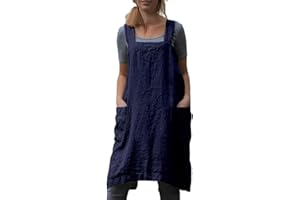 VLZUFE Cotton Linen Apron for women Cross Back Apron Pinafore Dress for Baking Cooking Gardening Work