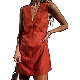hibshaby Womens Summer Cotton Linen V Neck Short Dress 2025 Sleeveless Mini Dress Casual Tank Dress Sundress with Pockets