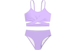 AGERWAY Girls Swimsuit Bathing Suits Criss Cross Bikini Set Two Piece Girls' Swimwear Solid Color Bathing Suit 7-16T