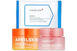 APRILSKIN Cleansing Balm Mini & medicube Zero Pore Pads & Collagen Jelly Cream Mini, Stocking Stuffers for Women