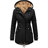 Wiepux Women's Winter Fleece Thicken Coat Water-Repellent Hood Parka Jacket Warm Zipper Outerwear with Pockets
