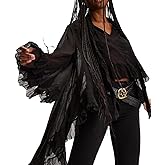 NUFIWI Women's Sheer Ruffle Trim Blouse with Self Tie Neck