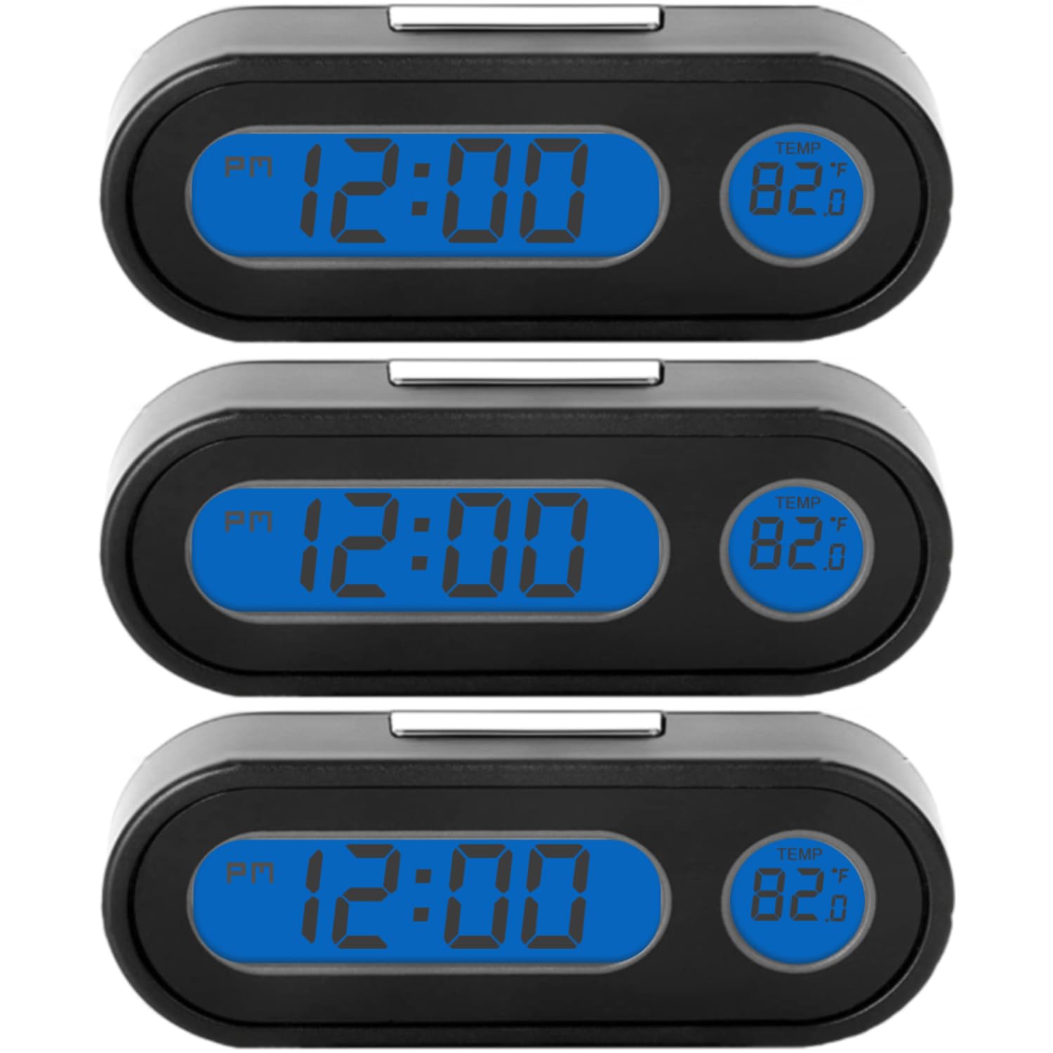 3 Pack Car Clocks with Fahrenheit Temperature Blue