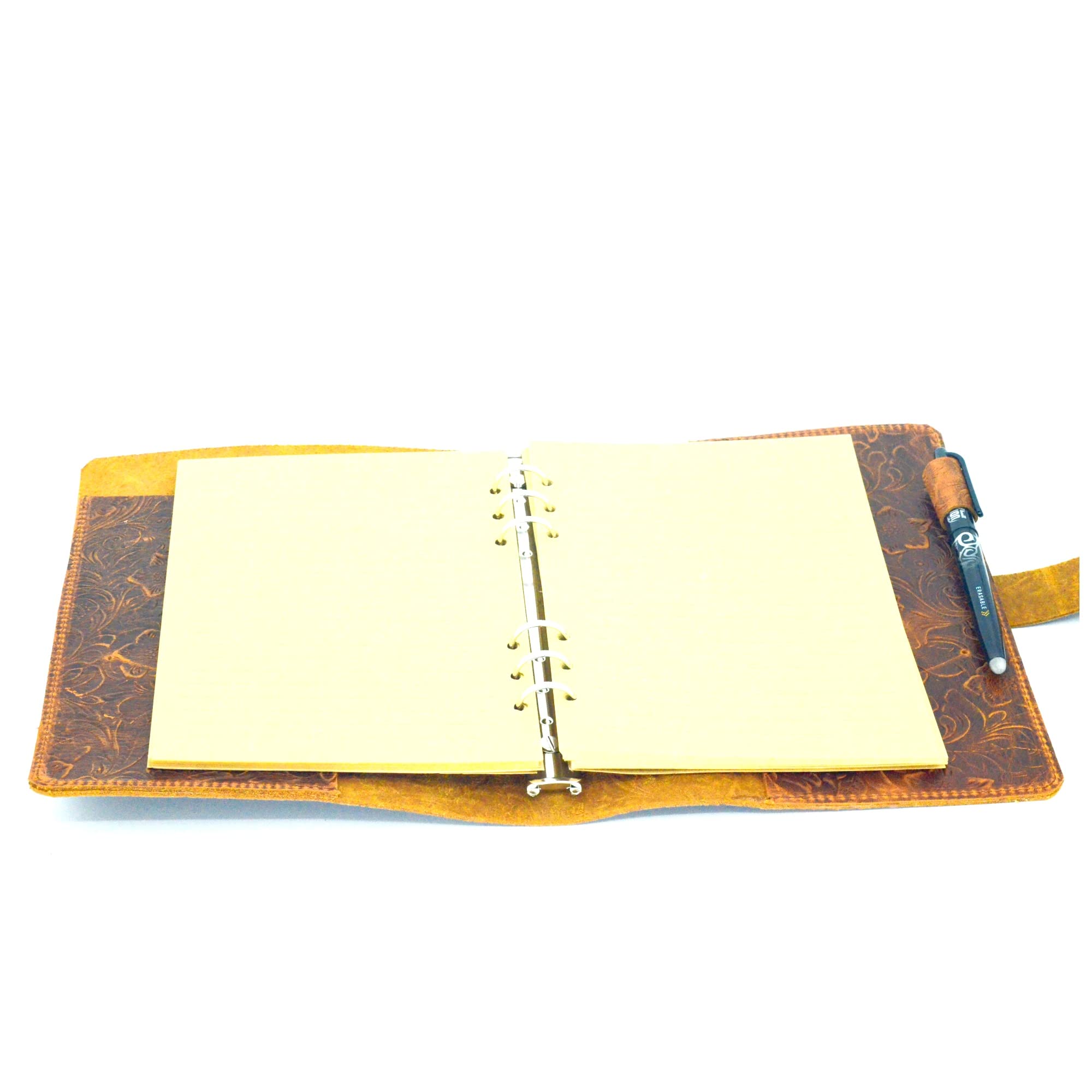 JJNUSA Refillable A5 Leather Journal Writing Notebook, A5 Leather Travel Journal with Pockets, Vintage 6 Ring Binder Organizer Planner Portfolio, Best Travel Gifts
