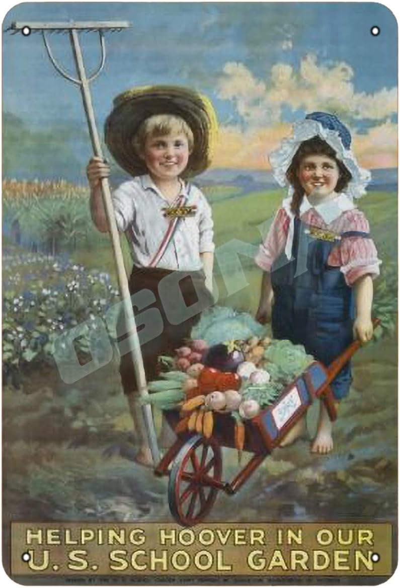 OSONA Helping Hoover in Our U.S. School Garden Retro Nostalgic Traditional Rust Color Tin Logo Advertising Striking Wall Decoration Gift