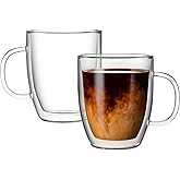 Lucco Double Walled Glass Coffee Mugs (Set of 2) - 12 oz Borosilicate Cups for Hot or Cold Drinks, Insulated Latte, Tea & Espresso Cups