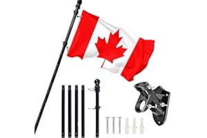 Patriot Premium 6ft Canadian Flag Pole Kit, Stainless Steel, 360° Tangle-Free Design with Mounting Bracket, Garden and Patio 