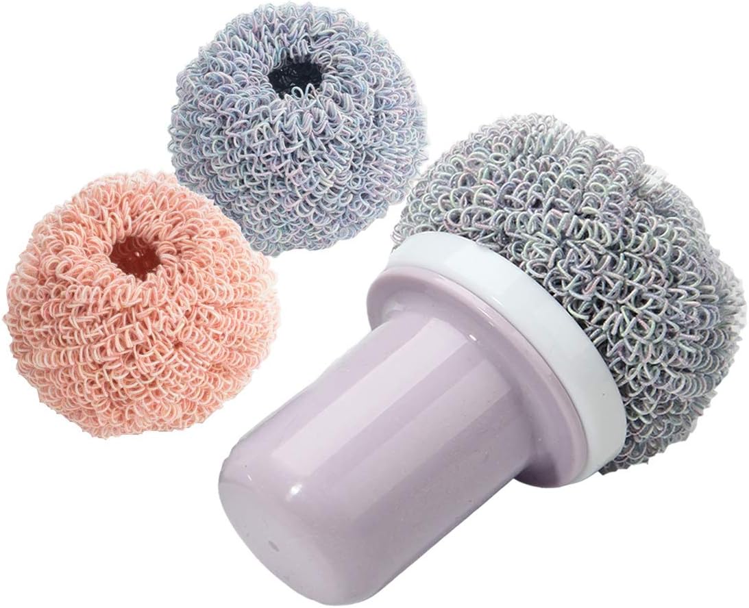 LODY Dish Scrubber Nano Brillo Pads, Antimicrobial Kitchen Sponges with Handle, Amazing Ecological Steel Wool Scrubber, Non Stick Oil and Non-Scratch Cooker (Light Purple)
