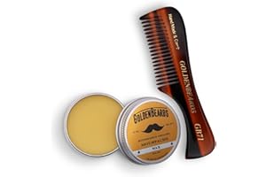 GOLDEN BEARDS KOBENHAVN BALM GROOMING OIL Golden Beards Mustache Wax with GB-71 Comb – Organic & Natural Styling Wax for Men – Strong Hold, Handmade, Vegan, Cruelty-Free Grooming Kit