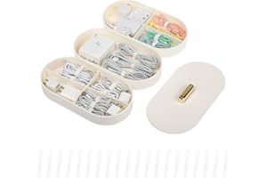 Yesesion Plastic Cord Organizer Box with Lid, Stackable Cable Storage Case with 20pcs Wire Ties for Desk Drawer, Home Office Supplies, Electronics, Clips, Clamps, Art Craft (White)