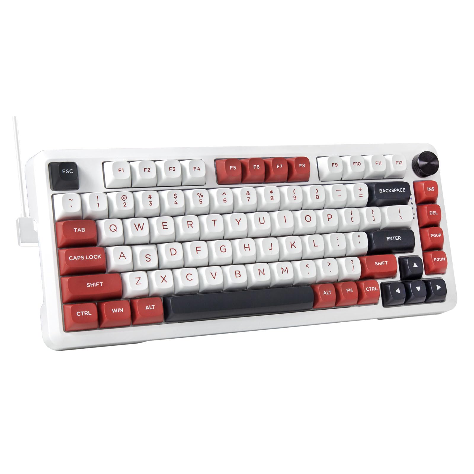 E-YOOSO 75% Wired Mechanical Gaming Keyboard, Creamy Sound, Hot Swappable Pre-lubed Linear Switches, Gasket Structure, Knob Control, RGB Backlit, Compact Custom for PC, White/Red