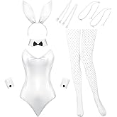 Geyoga Anime Women Bunny Costume Bunny Outfit Halloween Cosplay Bodysuit Role Costume Bunny Headband Stocking Set