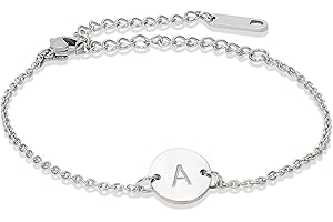 GLIMMERST Stainless Steel Initial Bracelet Delicate Coin Letter Bracelet Dainty Small Disc Name Bracelet Personalized Monogram Charm Bracelet for Women Girls