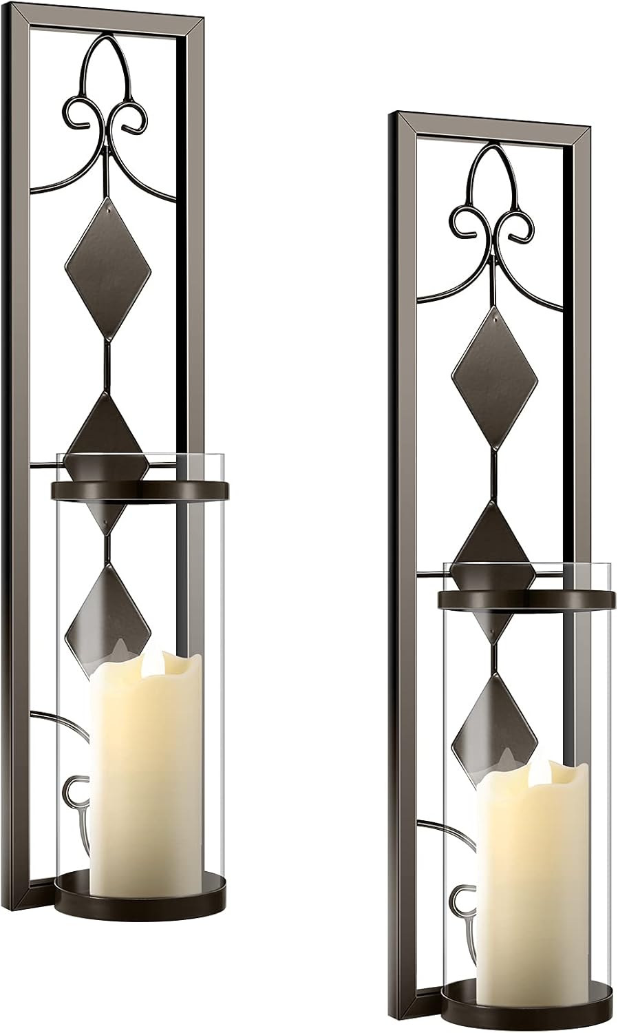 2 Set Wall Sconces Candle Holders Metal Wall Decorations Antique-Style Metal Sconces with Battery Operated Candles for Living Room, Bathroom, Dining Room, Patio or Office: Furniture & Decor