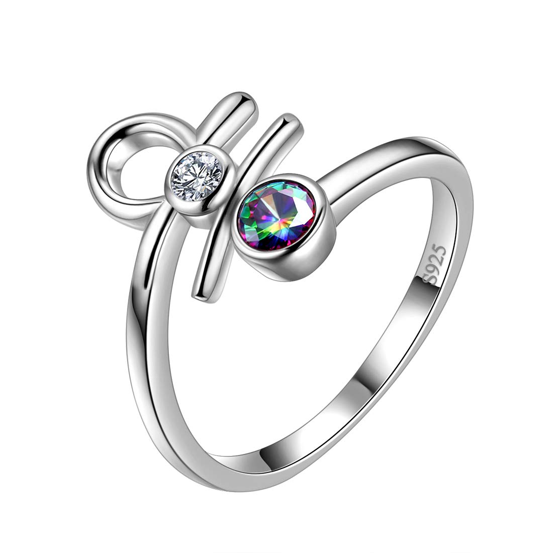 Aurora Tears Libra Ring Zodiac Adjustable Rings 925 Sterling Sliver Mystic Rainbow Topaz Constellation Open Ring Horoscope Jewellery Gift for Women and Girls DR0087T