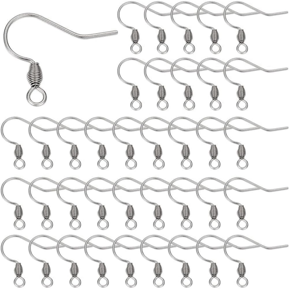 SUNNYCLUE 1 Box 300Pcs Stainless Steel Earring Hooks Bulk French Hook Earring Wires Fishhook Earring Hooks with Coil Fish Earwire Findings for jewellery Making Supplies DIY Dangle Earrings Craft Women