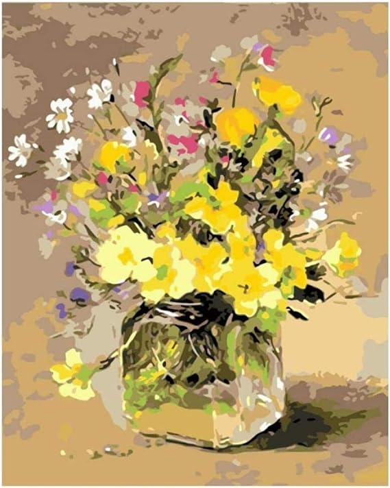 GEZHF Malen nach Zahlen Kit DIY Ölgemälde Gelbe Wildblume