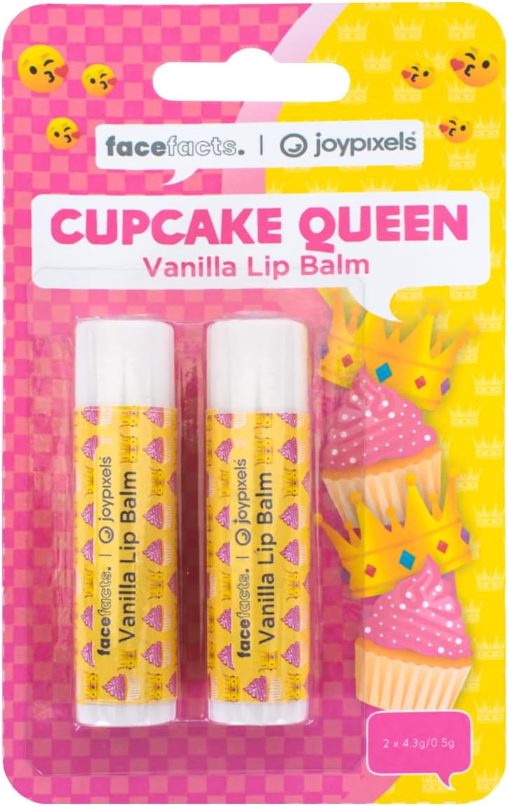 Face Facts Joy Pixels Cupcake Queen Lip Balm Vanilla Scented Vegan 2 Pack