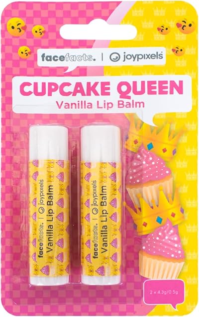 Face Facts Joy Pixels Cupcake Queen Lip Balm Vanilla Scented Vegan 2 Pack