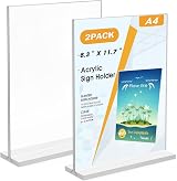 Flow fire A4 Acrylic Sign Holder 2 Pack T-Shape Double-Sided Clear Perspex