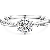 KRKC&CO Moissanite Rings for Women, 0.5-2.0 CT Engagement Rings, D Color VVS1 Clarity, White Gold Plated S925 Sterling Silver, Promise
