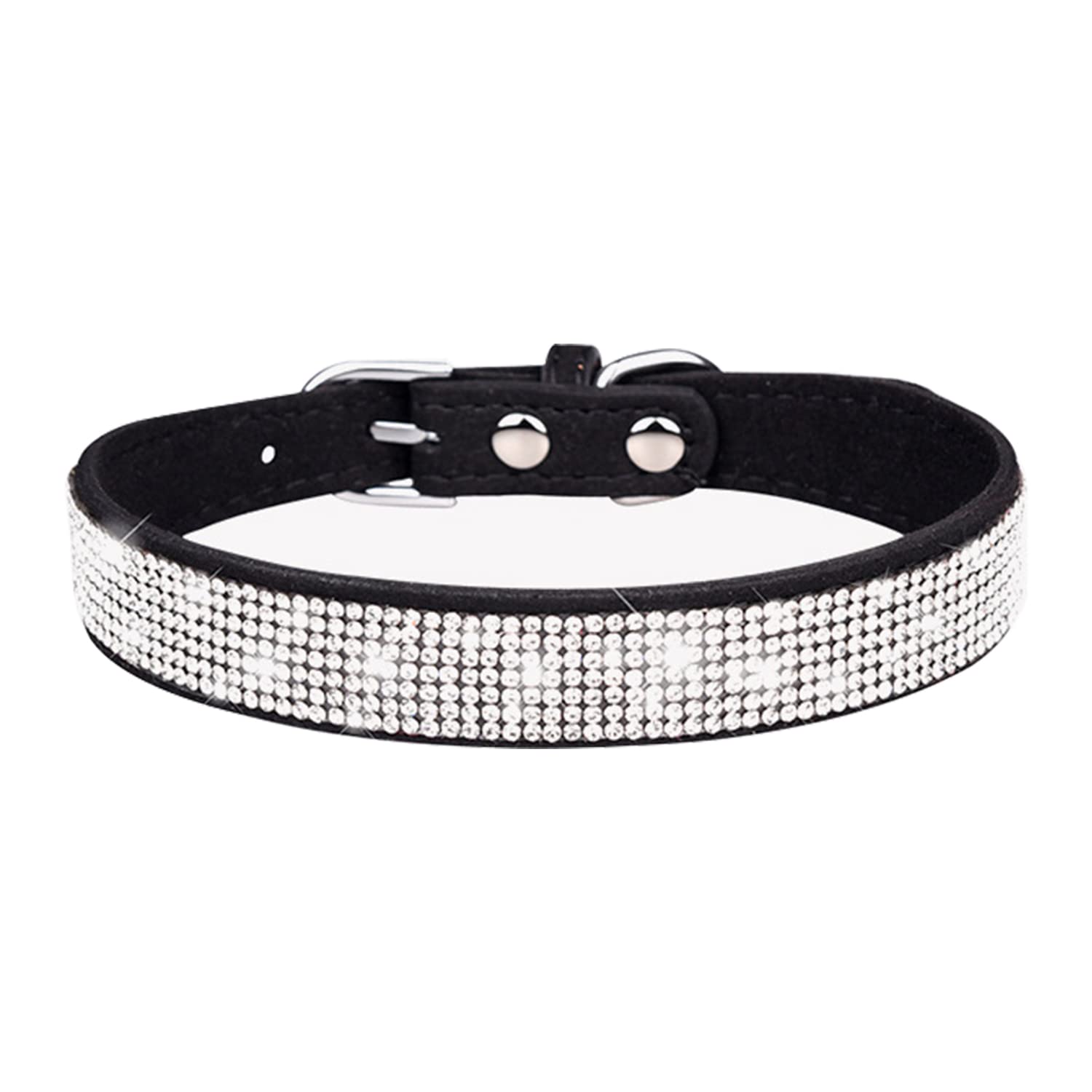 TSKDKIT Puppy Collar for Cat Small Dog Collar Cute Rhinestone Pet Collars Sparkling Soft Leather Pet Collars (M Black)