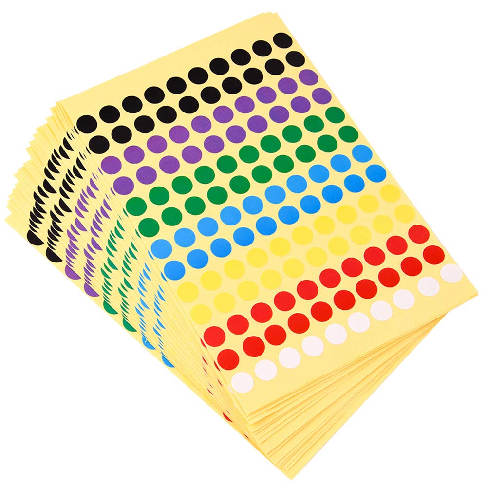 Kuuqa 8mm Small Round Dot Stickers Self-Adhesive Color Sticky Coding Labels Marking Labels, 20 Sheets (2600 Dots)