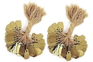 FLANICAUSA Gold Plastic Tags, Jewelry Price Tags with String (200 Pieces)