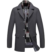 FTCayanz Men's Wool Coat Winter Slim Fit Pea Coats Single Breasted