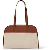 Work Tote Bags for Women 15.6 Inch - Canvas Leather Computer Bag with Zip Compartments - Briefcase for Women Professional Office Purse - Brown + Beige