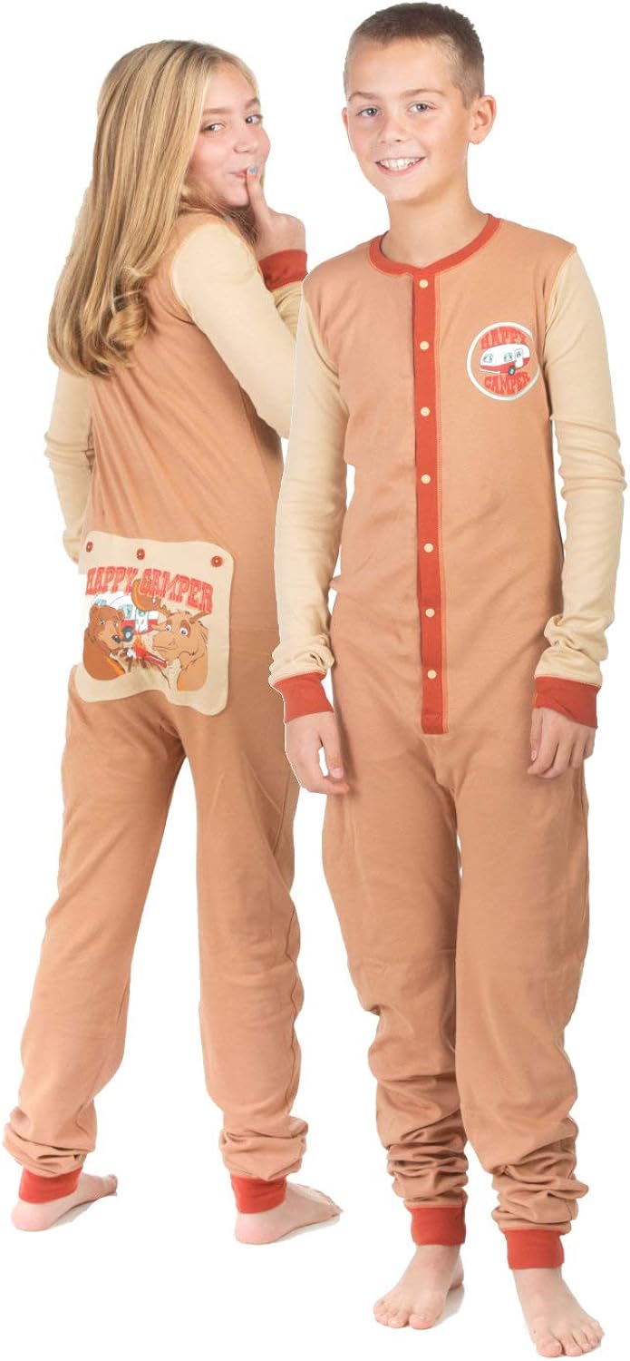Boys & Girls Kid's Union Suit Onesie Pajamas Happy Camper