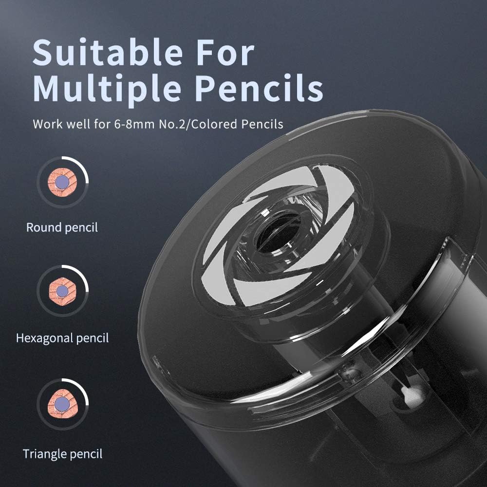 Battery Powered Electric Pencil Sharpener, Fast Sharpen, Suitable for No.2/Colored Pencils(6-8mm), School/Classroom/Office/Home（2 AA batteries，2 replacement blades and 1 brush included） (Black) : Office Products