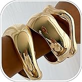 ALEXTINA Chunky Gold Bracelets Set for Women 18K Gold Plated High Shine Bracelets Minimalist Open Wide Cuff Bracelets Gold Cuff Bracelet Trendy Gold Bangle Bracelet