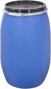 Barril de almacenamiento de plástico con tapa abierta, color azul, 4