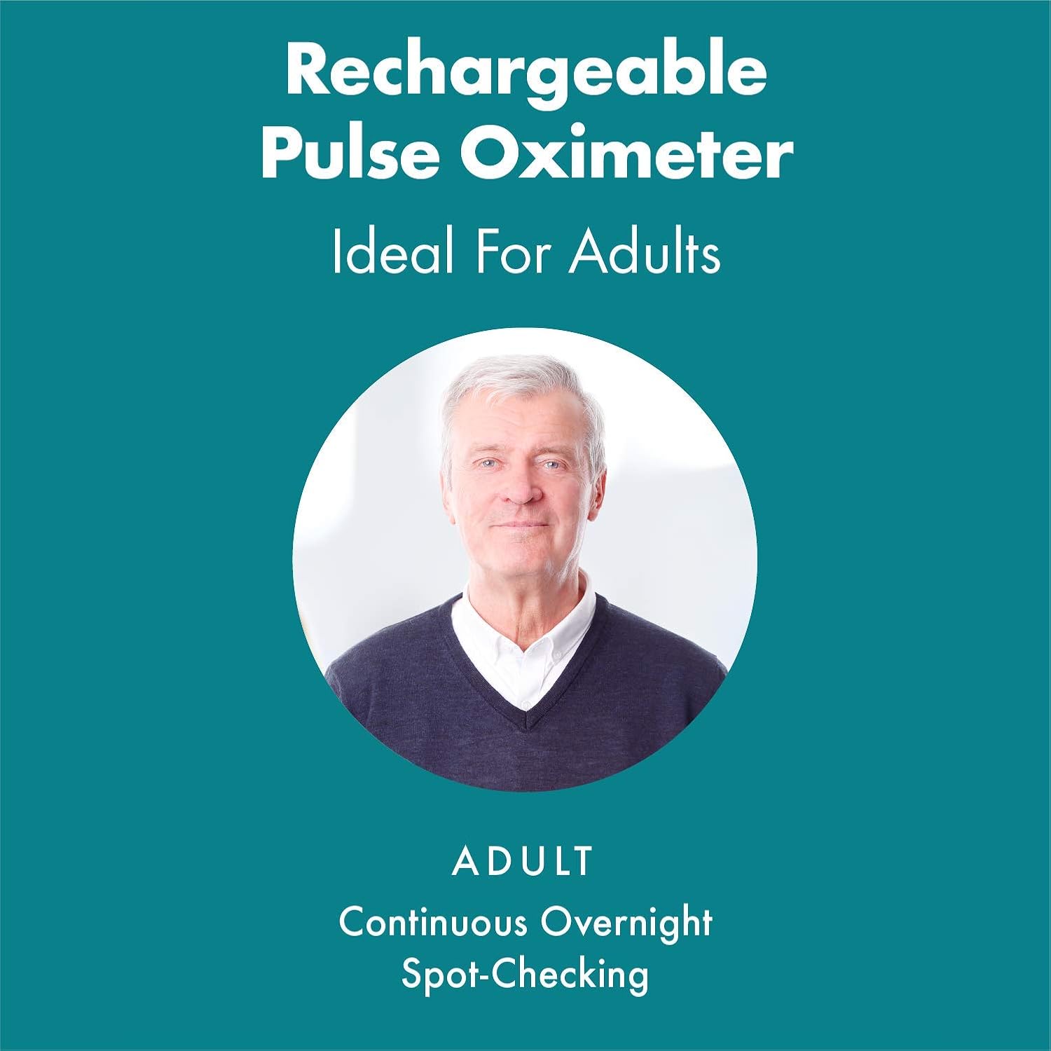 CMI Health Rechargeable Pulse Oximeter - Adult Finger Sensor for Continuous Monitoring & Spot-Checking - Adjustable Alarm for Pulse Rate and SpO2 Levels - Carry Case, AC Adapter Included: Health & Personal Care