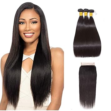 Amazon Com Ms Love Brazilian Straight Hair 3 Bundles With 4 4