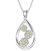 Shusukue 12 Month Birth Flower Necklace for Women 925 Sterling Silver Floral Teardrop Pendant Birthday Jewelry Gifts