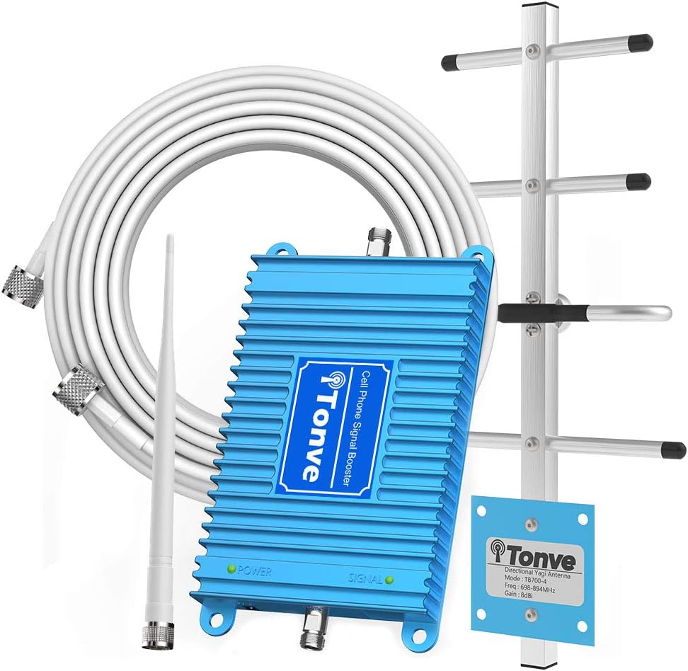 Cell Phone Signal Booster for Home and Office - 65dB Dual Band 700MHz Band 12/17/13 Cellular Signal Repeater Amplifier kit -Enhance AT&T Verizon and T-Mobile Mobile Phone 4G LTE Data/Call Signal