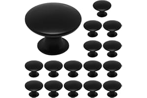 SWZHAI 16 Pcs Black Cabinet Knobs, Round Dresser Knobs Kitchen Drawer Knobs, Single Hole Cupboard Door Knobs Dresser Drawer Pulls Handles