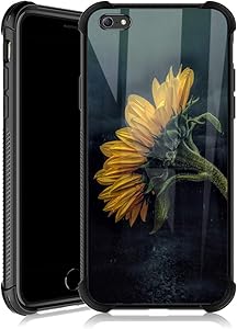 iPhone 6s Plus Case,Sunflower in the Rain iPhone 6 Plus Cases for Girls,Tempered Glass Back Cover Anti Scratch Reinforced Corners Soft TPU Bumper Shockproof Case for iPhone 6/6s Plus Night Lonely