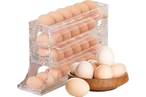 Haiaoxonr Automatic Rolling Egg Storage For Refrigerator, Fridge Organizer, Space Saving Refrigerator Egg Holder For Fridge ,Holds 28 Egg Storage，for Refrigerator,Kitchen,Cabinets,Tabl(transparent)