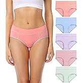 wirarpa Women's Cotton Underwear Soft Mid Waisted Briefs Ladies Panties 5 Pack