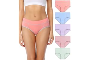 wirarpa Women's Cotton Stretch Underwear Mid High Rise Briefs Comfortable Panties 5 Pack