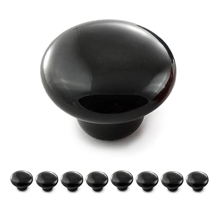 Möbelknöpfe 8er Set aus Porzellan/Keramik schwarz - Möbelgriff Türknauf Schrankgriff Schrankknopf Möbelknauf - Knauf & Griff 