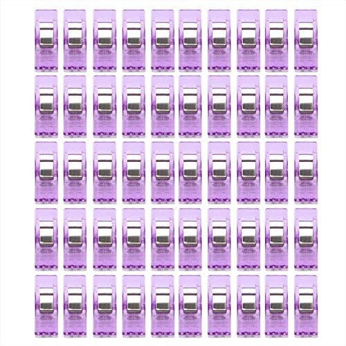 Jooks Sewing Clips Sewing Craft Quilt Binding Plastic Clamps Strong Clips Clear and Purple 50 Pcs
