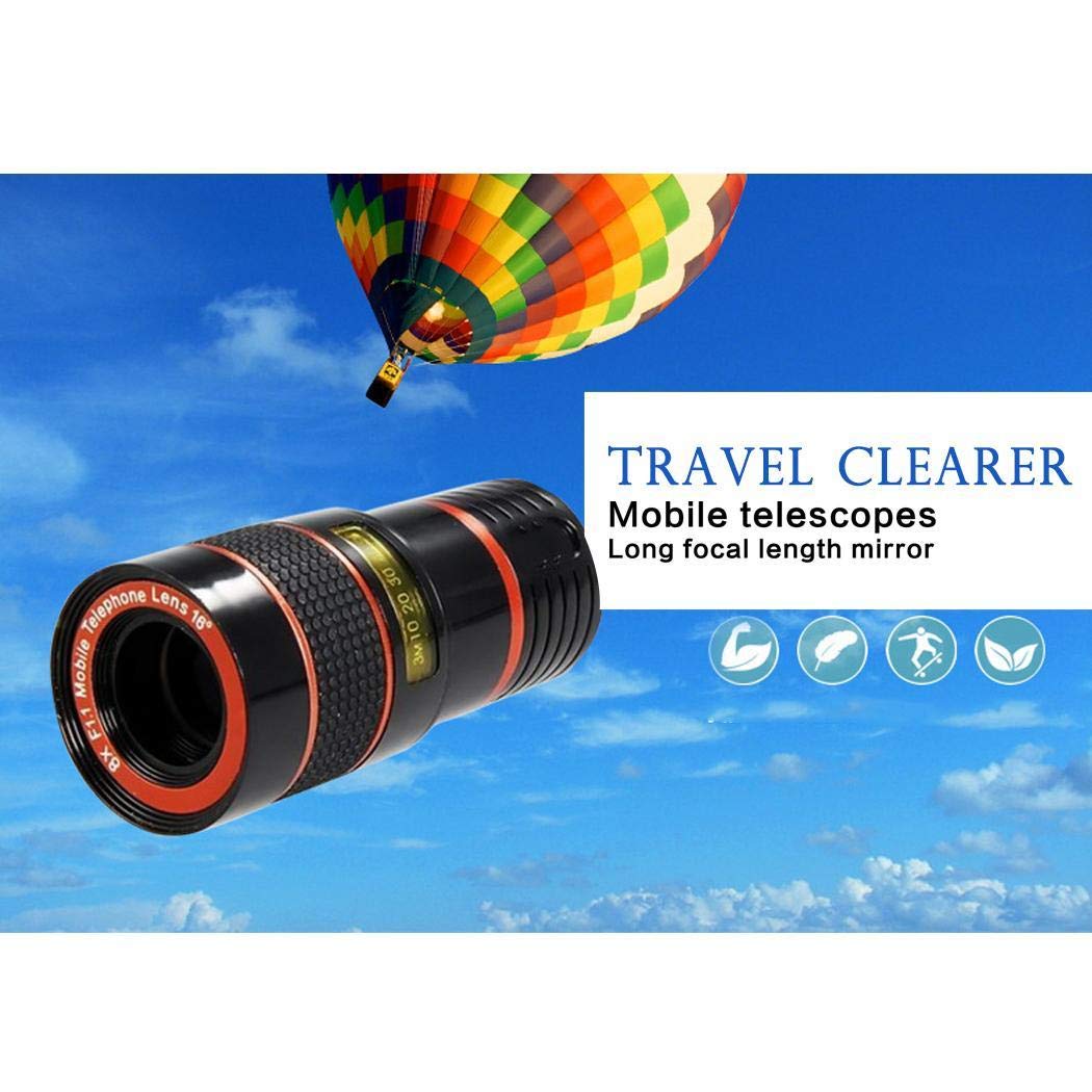 edited Unisex Lentes para Móviles, Clip de Zoom de telescopio óptico HD General de 8X para cámara de teléfono Celular, Kit de Lentes de cámara telescopio Lente para móviles